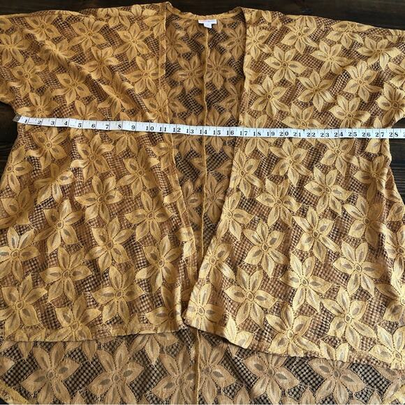 Lularoe Lace Kimono Womens Medium Boho Floral Open Mustard Coquette Flowy Hippie - Picture 5 of 10